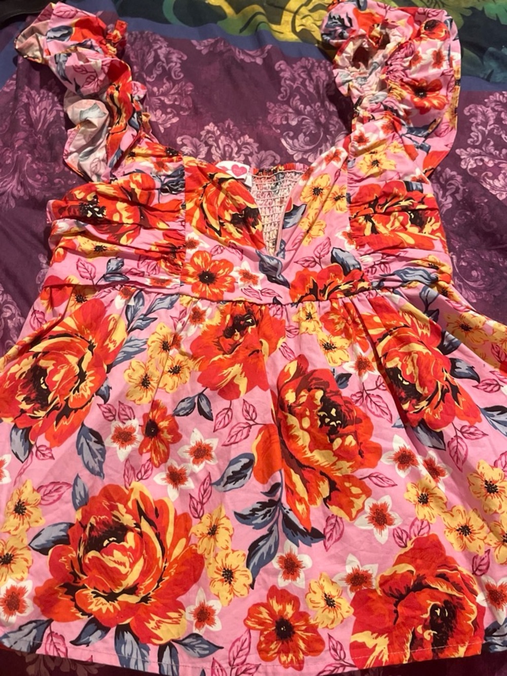 Buddy Love Pink Floral Ruffle-Sleeve Top